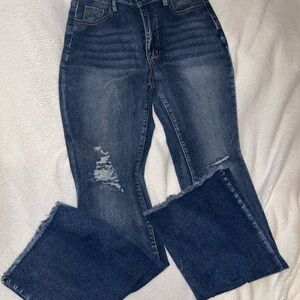 SHEIN Dark Blue Distressed Flare Jeans